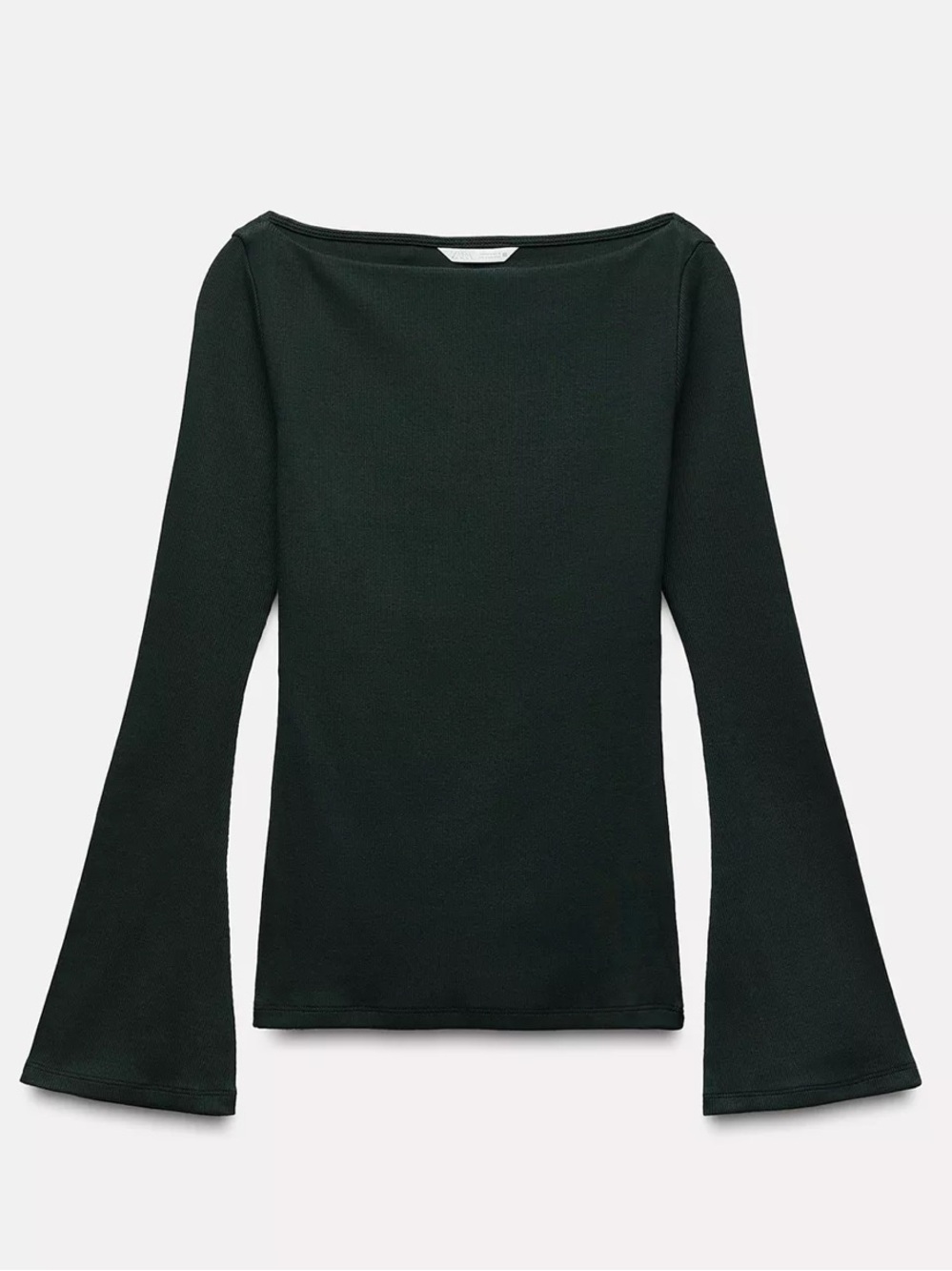NWT Zara Forest Green Fitted Ribbed Long Sleeve Boat NeckTop